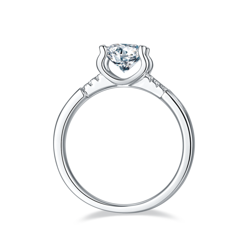 直臂微镶牛头小蛮腰S925银镀白金MoissaniteWomen's Ring1ctD级
